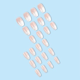 MouyouGlow Press on Nails Short, Ballerina Nude Natural Gradient White Fake Nails Artificial Nails with Nail Glue, Baby Boomer White Ombre Artificial Fingernails