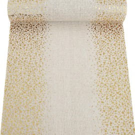 MODERNO Linen Look Table Runner Natural 5 m - Festive Table Decoration with Golden Polka Dots 28 cm Wide - Ideal for Christmas & Festivals