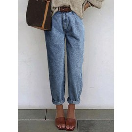 Astylish Jeans for Women Trendy High Waisted Pull On Stretchy Mom Cropped Denim Pants Blue Size 16