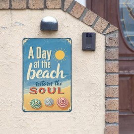 Beach Sky Wall Décor a Day at the Beach Restores the Soul (1) Retro Tin Signs Inspirational Life Quotes Rustic Decorative Wall Art Unique Gifts 8X12 Inch