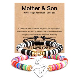 GBTBYS Mother Son Bracelet Mommy and Me Matching Wish Bracelets Back to School Gifts 2 Pcs Dinosaur Bracelet First Day of School Set for Mom Son Birthday Jewelry Gift Pink Black