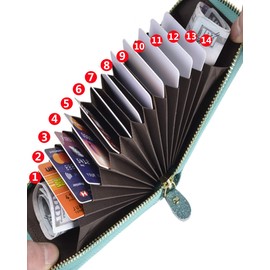 Outrip RFID Small Credit Card Holder Wallets for Women Zipper Coin Purse with Keychain, Glitter Teal, Compact