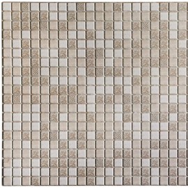Dundee Deco PG7054 Brown Beige Faux Distressed Squares Mosaic, 3.1 ft x 1.6 ft, PVC 3D Wall Panel, Interior Design Wall Paneling Decor, 4.9 sq. ft.
