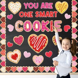 JarThenaAMCS Valentine's Day Bulletin Board Decorations Valentines Smart Cookie Classroom Decorations Heart Paper Cutouts for Home School Classroom Wall Decor