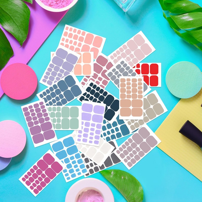 DANNEASY 440PCS/20 Sheets Toe Nail Stickers - Dusky Solid, Toenails