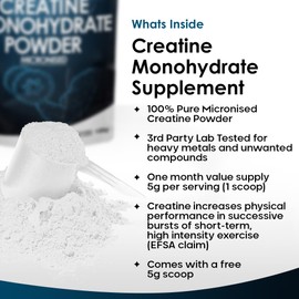 Creatine Monohydrate Powder 100% Pure Micronized Creatine - 150g Increased Absorption & Mixing, Creatine Powder for Physical Performance + Scoop Pre Post Workout Gym Supplements UK Made by New Leaf