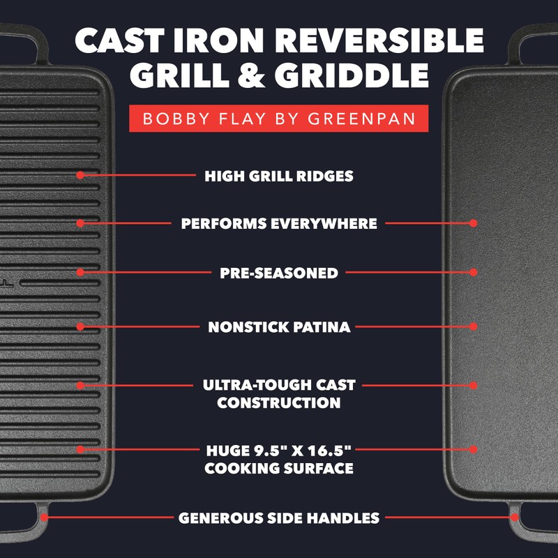 GreenPan x Bobby Flay Cast Iron Pre-Seasoned 16.5 x 9.5”
