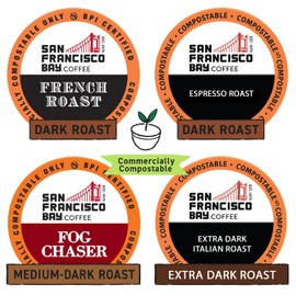 San Francisco Bay Compostable Coffee Pods - Variety Pack Dark Roast (80 Ct) K Cup Compatible including Keurig 2.0, French Roast, Espresso, Fog Chaser, Extra Dark Italian