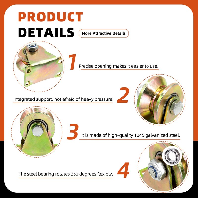 Tanstic 4Pcs 2 Inch V Groove Wheels with Bracket, 1045