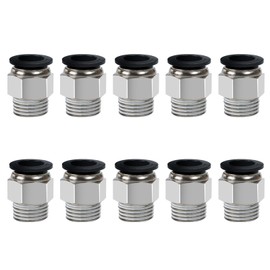 10 Pcs Straight Pneumatic Connectors, Black Air Hose Push to Quick Connect Brass Fittings Adapter, 10mm x 1/2" Male Thread
