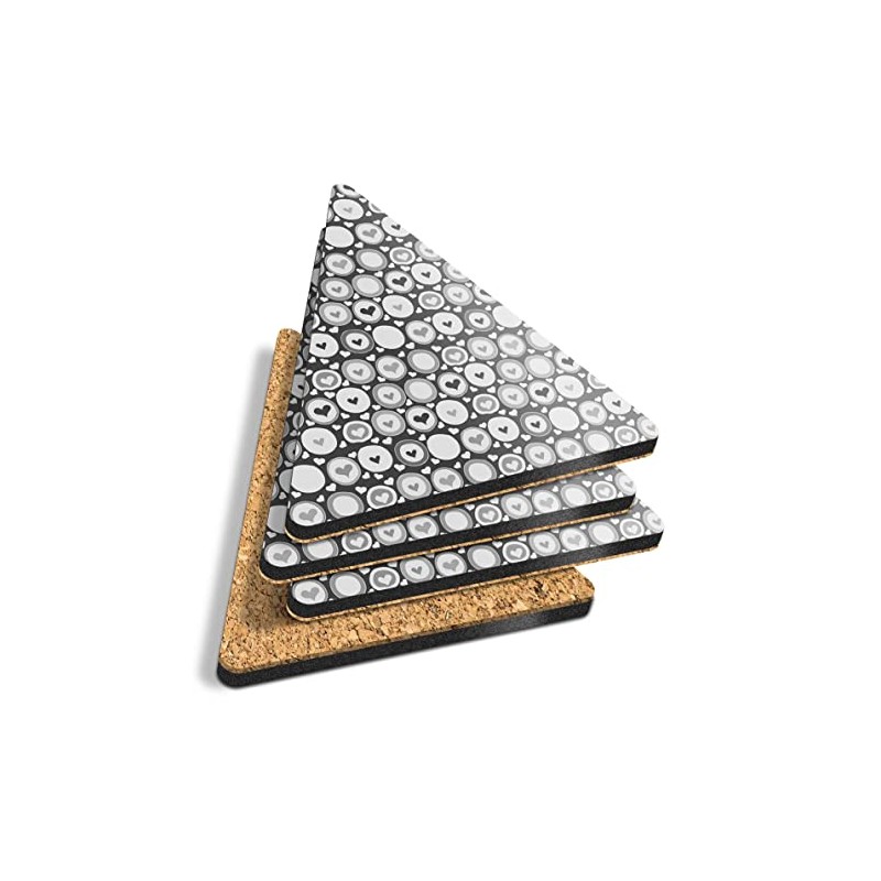 4 x Triangle Coasters - BW - Love Heart Print