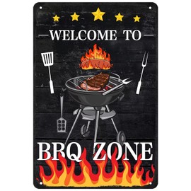 Welcome to BBQ Zone Vintage Metal Sign - Grilling and Barbecue Decor for Outdoor Camping - Wall Tin Sign 8x12 Inch