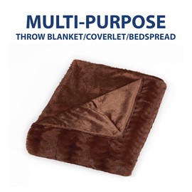 Cathay Home Luxe Faux Fur Mink Ultra-Soft Embossed Bedding Blanket -King, Caramel, 1-Piece Throw/Blanket/Coverlet/Bedspread