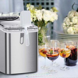 Totnz Countertop Ice Maker Machine - 26lbs in 24Hrs, 9 Ice Cubes Ready in 6 Mins, Auto-Cleaning Portable Ice Maker with Ice Basket, Handles and Scoop, for Home/Kitchen, Stainless Steel