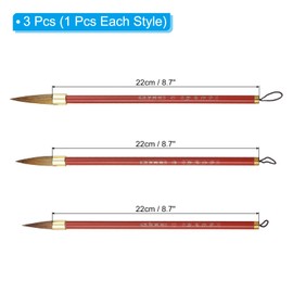 PATIKIL Calligraphy Brush, 3 Pack Watercolor Ink Painting Calligraphy Writing Brush Drawing Art Brush Metal Rod Handle for Beginner 3 Size Kit, Brown