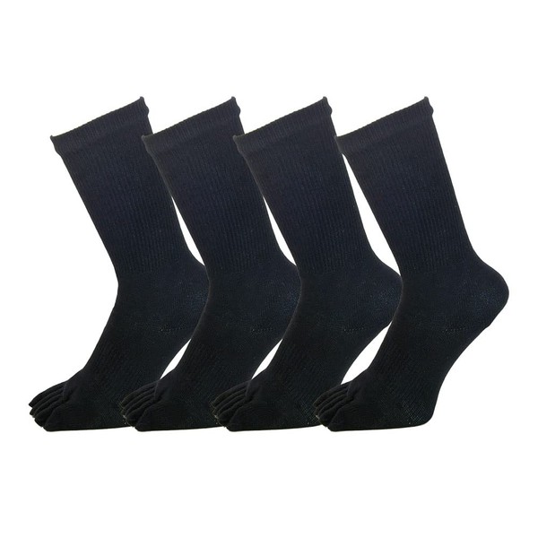 PAX Select #CH625 100% Pure Cotton, 5-Toe Socks, Black, With Kakato, Value Set of 4 Pairs, Black