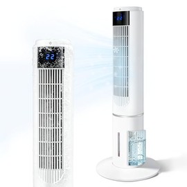 Citybee Tower Fan with Cooling - Fan with Water Cooling - 3 Speed Levels 3 Modes - 12 H Timer - 50° Oscillating - Tower Fan Quiet with Remote Control for Bedroom - White