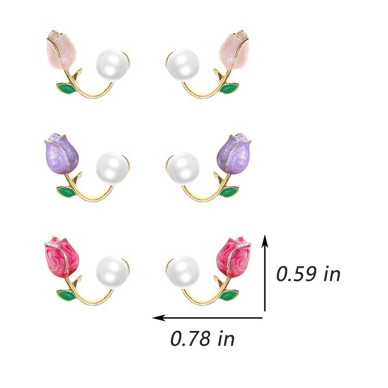 MAQVQLU Tulip Pearl Stud Earrings - Front and Back Earrings