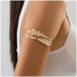 ZXYMHL Gold Flower Arm Cuff Bracelet Bangle for Women Boho Upper Arm Band Cuff Adjustable Armband Jewelry for Women Beach Holiday ﻿ ﻿ (flower)