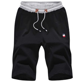 FoxQ Men's Shorts Sweat Casual Comfortable, Stylish with Secure Zipper Pockets Elastic Waist Drawstring Black