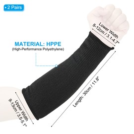 PATIKIL 12 Inch Cut Resistant Sleeve, 2 Pairs Arm Safety Protectors Sleeves Forearm Sleeve HPPE Level 5 Protection for Thin Skin and Bruising, S, Black