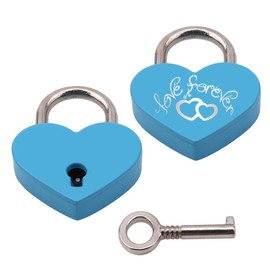 Love Lock, Heart Lock with Engraving and Key, Love Lock, Heart Lock, Padlock for Luggage, Handbag, Diary, Valentine's Day, Women, Girls, Gift, Women's Gift, Blue