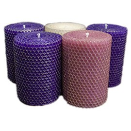 4" Handmade Advent Pillar Candles, 100% Beeswax, Gold Glitter Finish
