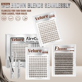 AiryCute Trending Brown Lash Collection | Dark & Light Brown Velure Flaunt | Flawless for Fair/Dark Hair | Reusable, Lightweight & Natural brown Flora Brown Venus Natural Daily, Volumn Style | Beginner-Friendly | DIY Lashes:_Dark Brown Flaunt Kit