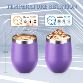 12oz/4 Pack Wine Tumbler with lid, Stainless Steel Travel Mugs Stemless Double Wall Insulated Coffee Cup, Insulated Wine Glasses Travel Tumbler for Cold & Hot Drinks(Mixed color-2, 4)