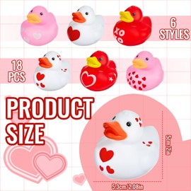 Threan 18 Pcs Valentines Day Rubber Mini Ducks Bath Toys Novelty PVC Duck Love Small Tiny Duck Floating Bathtub Toy for Kid Birthday Party Bag Fillers Baby Shower Classroom Gift Exchange (Heart)
