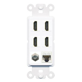 RiteAV 4 Port HDMI 1 Coax Cable TV- F-Type 1 Cat5E Ethernet Wall Plate - Rocker [White]