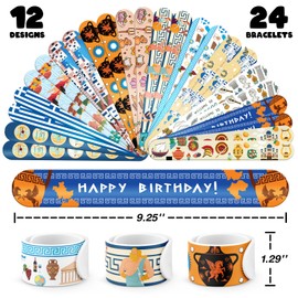 96 PCS Greek Mythology Party Favors Set – 72 Pre-Cut Temporary Tattoos & 24 Slap Bracelets, Perfect for Cultural Festivals & Travel-Inspired Celebrations