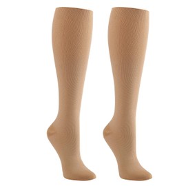 Supporo Knee High Compression Socks For Men or Women, Used For Sports, Medical, and Travel to Boost Blood Circulation and Recovery 15 - 20 mmhg, Large, Beige