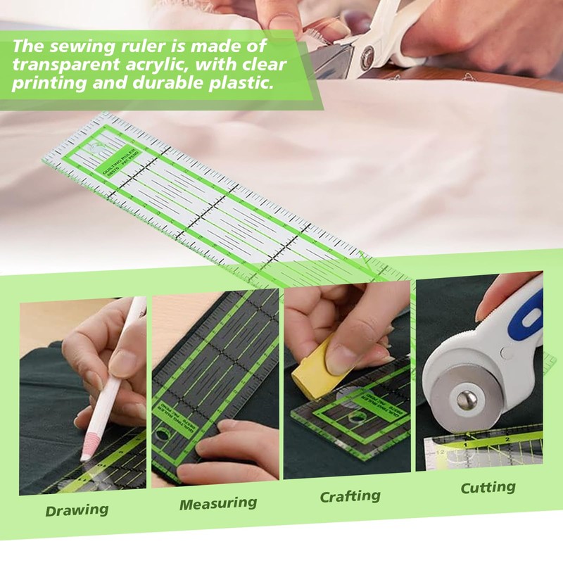 2PCS Quilting Ruler Patchwork Ruler 5x30cm, Acrylic Sewing Rule for