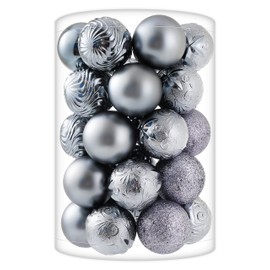 34ct Grey Christmas Ball Ornaments Shatterproof Plastic Christmas Tree Decorations for Xmas Party Home Office Holiday Decor -Medium Size (2.36"/ 60mm)