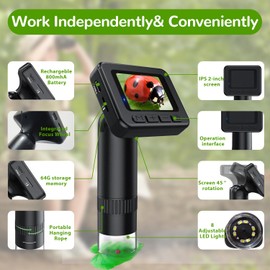IMICHI Microscope for Kids 50X-1000X Magnification- 2 inch IPS HD Screen, 2-31MP Photos, 1080P Video, 2-Hour Battery Life, Easy Carry, Slides Included - Perfect Science Kit Gift for Kids Ages 8-12