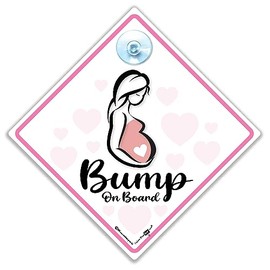 Bump On Board Sign, Pregnant Lady Sign, Expectant Mother Sign, Pregnancy Car Sign, Baby on Board Sign, Mum To Be Sign, Baby in Car Sign 14 cm x 14cm x 2cm