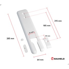 BAUHELD® Roller shutter belt cover without belt removal, 1 piece, maxi flush-mounted belt winder cover made of plastic, hole spacing 185-215 mm, cover plate suitable for roller shutter belt 23 mm,