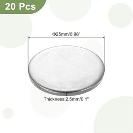 sourcing map 20Pcs Stainless Steel Disc, 31/32"(25mm) Dia 0.1"(2.5mm) Thick 304 Stainless Steel Flat Round Sheet Blank Round Circle Plate for Crafts Metal Stamping and Jewelry Making