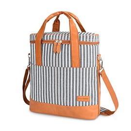 Tirrinia Insulated Wine Carrier - 3 Bottle Travel Padded Wine Carry Cooler Tote Bag with Handle and Adjustable Shoulder Strap, Black Stripe
