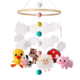 EXQULEG Animal Mobile Baby Wooden Mobile Baby Wind Chimes with Felt Balls Children's Room Hanging Bed Bell Mobile for Baby Bed Boys and Girls (B)
