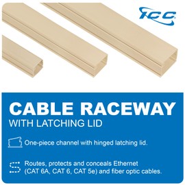 ICC Raceway, 160 Feet, Cord Hider, Wire Organizer, Cable Management System for Wall & Floor, Cable Cover, Cord Concealer - 3/4″ W x 1/2″ H, 8 FT, Pack of 20, Ivory