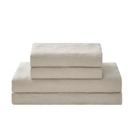 YnM French Linen Sheet Set - Cozy, Skin-Friendly, and Eco-Friendly 100% French Linen Sheets Collection, 3-Piece Set Includes Flat Sheet, Fitted Sheet, and 1 Pillowcases – Twin XL, Khaki
