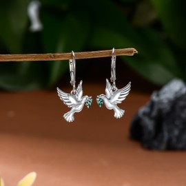 DONGHU Sterling Silver Dove Bird Dangle Earrings for Women Peace Dove Leverback Earrings Peace Symbol Jewelry Gift for Peace Lover