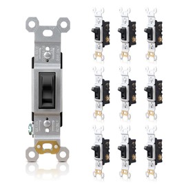TOPELER Single Pole Toggle Light Switch, 15 Amp Single Pole On/Off Wall Switch for Residential & Commercial, Self-Grounding, Quick Wire Push-in & Side Wired, Black, 10 Pack