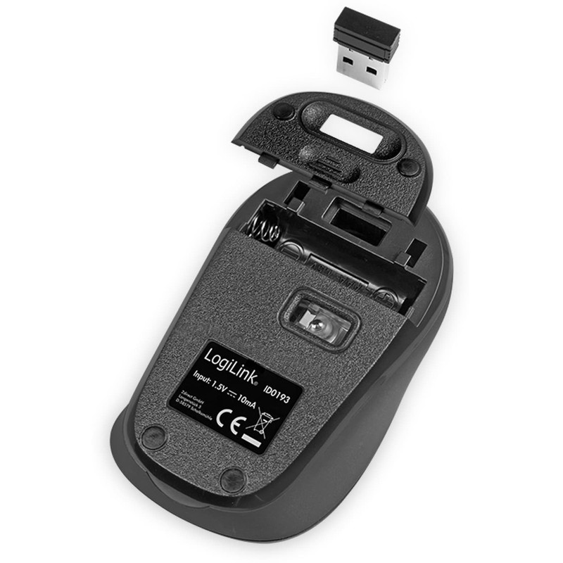 LogiLink ID0193 - Ergonomische Funk-Maus, 2.4 GHz, 1600 DPI, Schwarz