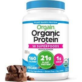 Orgain Organic Vegan Protein + 50 Superfoods Powder, Vanilla Bean - 21g Plant Based Protein, 8g Prebiotic Fiber, No Lactose Ingredients, Gluten Free, No Added Sugar, Non-GMO, 2.02 lb