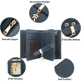 GOUNNU Women's Small Purse, Women's PU Leather, Mini Wallet with RFID, and with Zip, Press Stud and Many Compartments, Coin Purses, blue, Modern