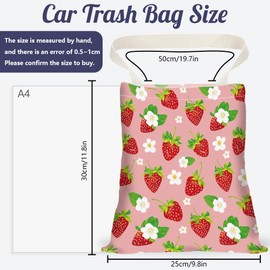 DELORIGIN Foldable Car Bin with Flowers and Strawberry Portable Floral Print Bin Bag for Hanging with Press Studs Rubbish Storage Reusable Car Bin for Camping Travel Storage Bag