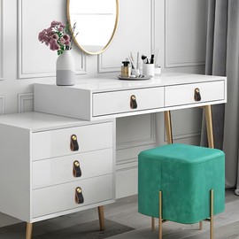 Lollanda Pack of 4 Leather Handles for Furniture, Cabinet Knobs with Screws, 13 x 2.5 cm Door Handle for Kitchen, Bathroom, Cabinets, Dresser, Wood, Wardrobe (Black, 4)